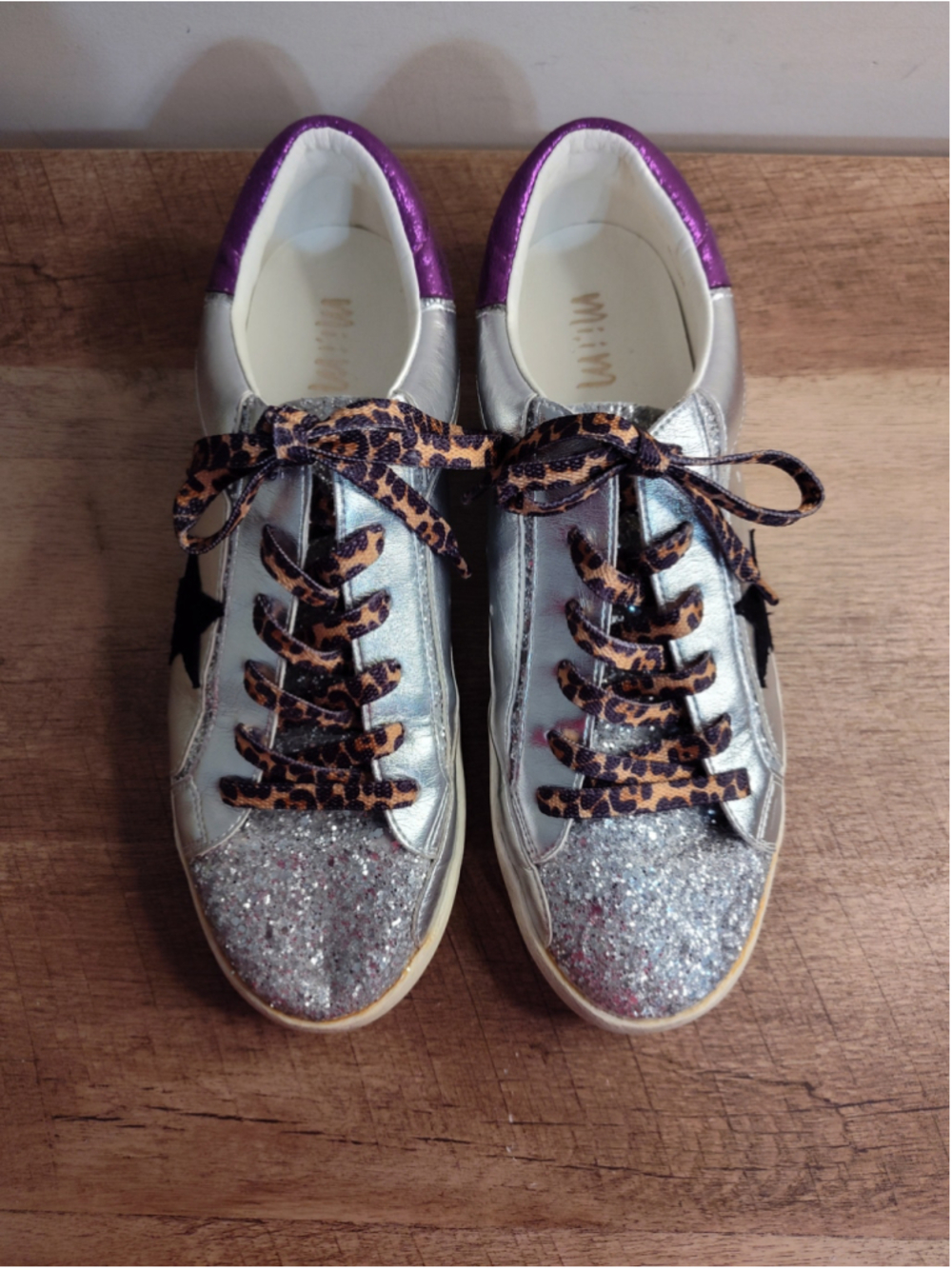 Women's Miim Silver and Purple Glitter Sneakers